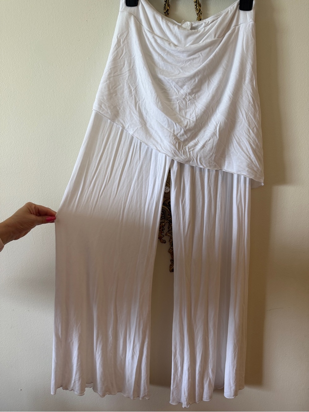 White Wide-Leg Layered Palazzo Jumpsuit Pants
